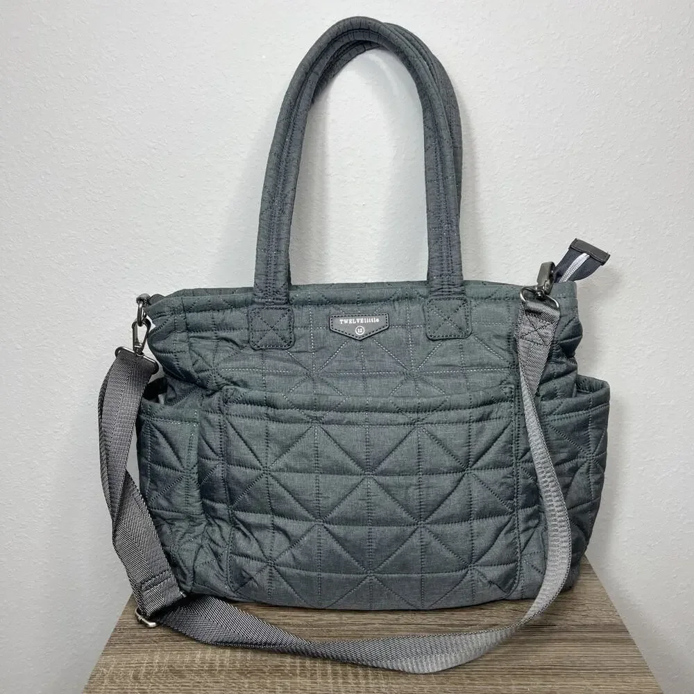 TwelveLittle Carry Love Diaper Tote Shoulder Bag in Gray Quilted Lightweight